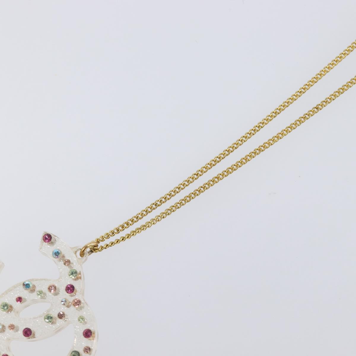 CHANEL COCO Mark Necklace Metal Clear Multicolor CC Auth 196490