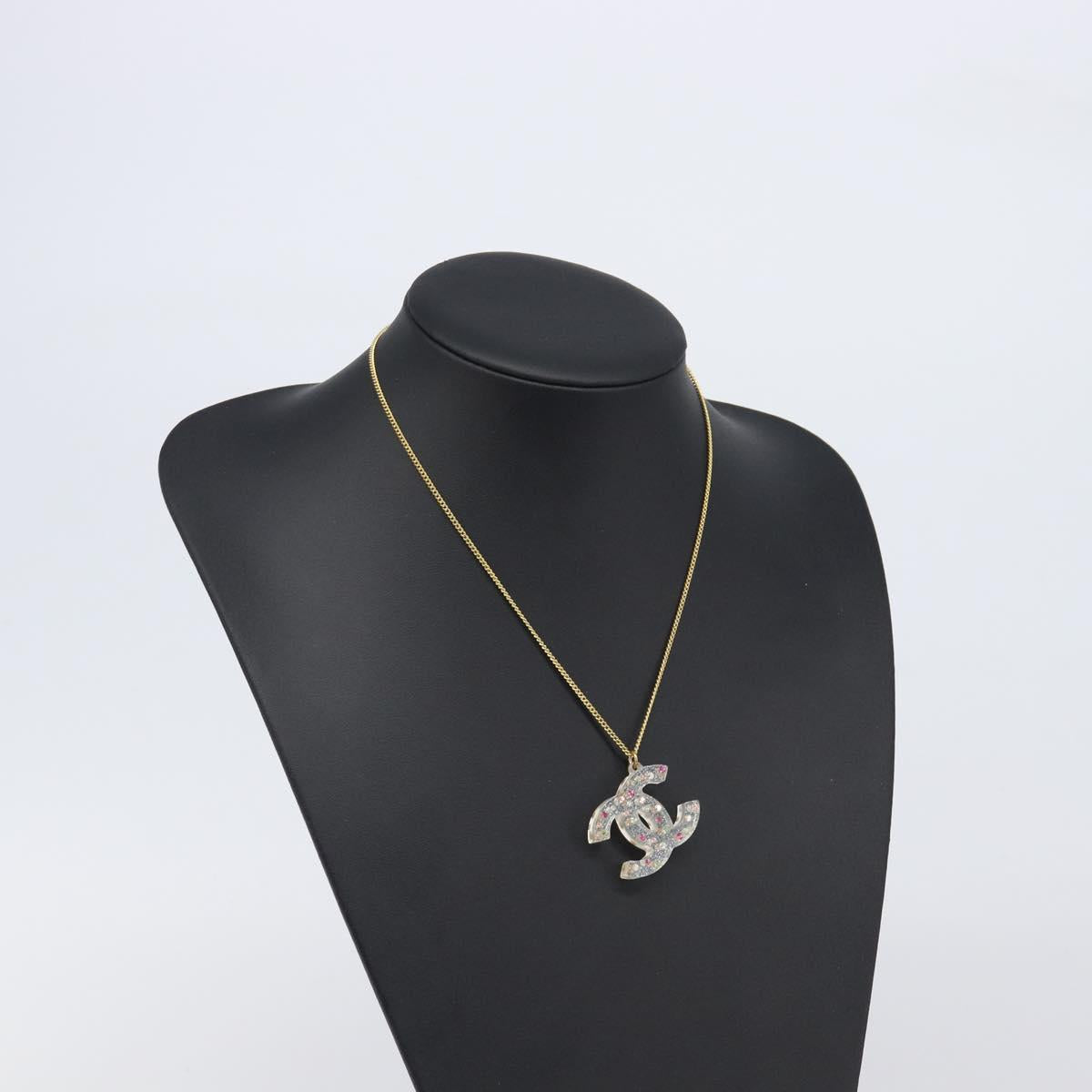 CHANEL COCO Mark Necklace Metal Clear Multicolor CC Auth 196490