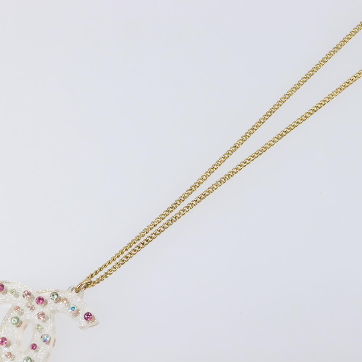 CHANEL COCO Mark Necklace Metal Clear Multicolor CC Auth 196490