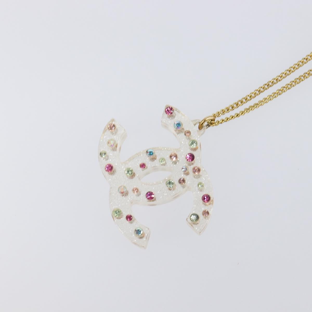 CHANEL COCO Mark Necklace Metal Clear Multicolor CC Auth 196490