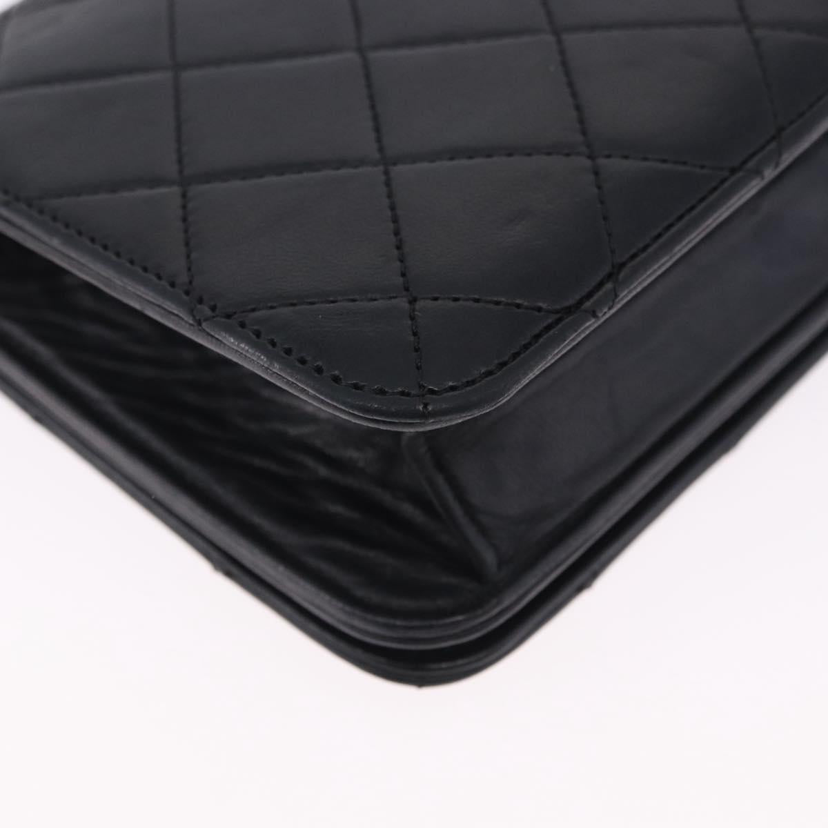 CHANEL Chain Matelasse Shoulder Bag Lamb Skin Black Gold CC Auth 196556SAM