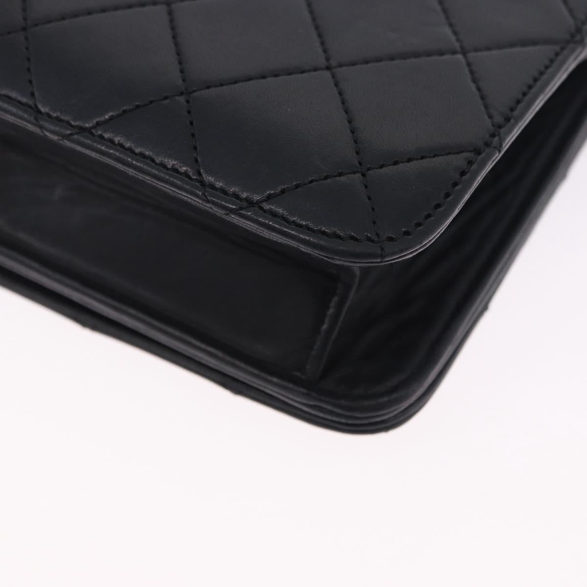 CHANEL Chain Matelasse Shoulder Bag Lamb Skin Black Gold CC Auth 196556SAM
