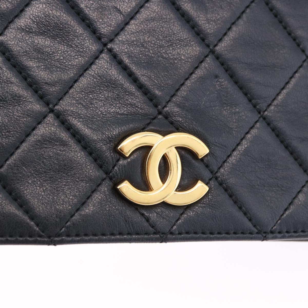 CHANEL Chain Matelasse Shoulder Bag Lamb Skin Black Gold CC Auth 196556SAM