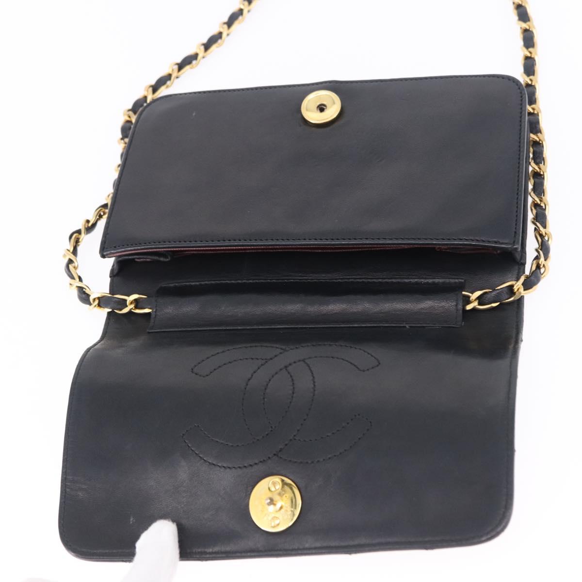 CHANEL Chain Matelasse Shoulder Bag Lamb Skin Black Gold CC Auth 196556SAM