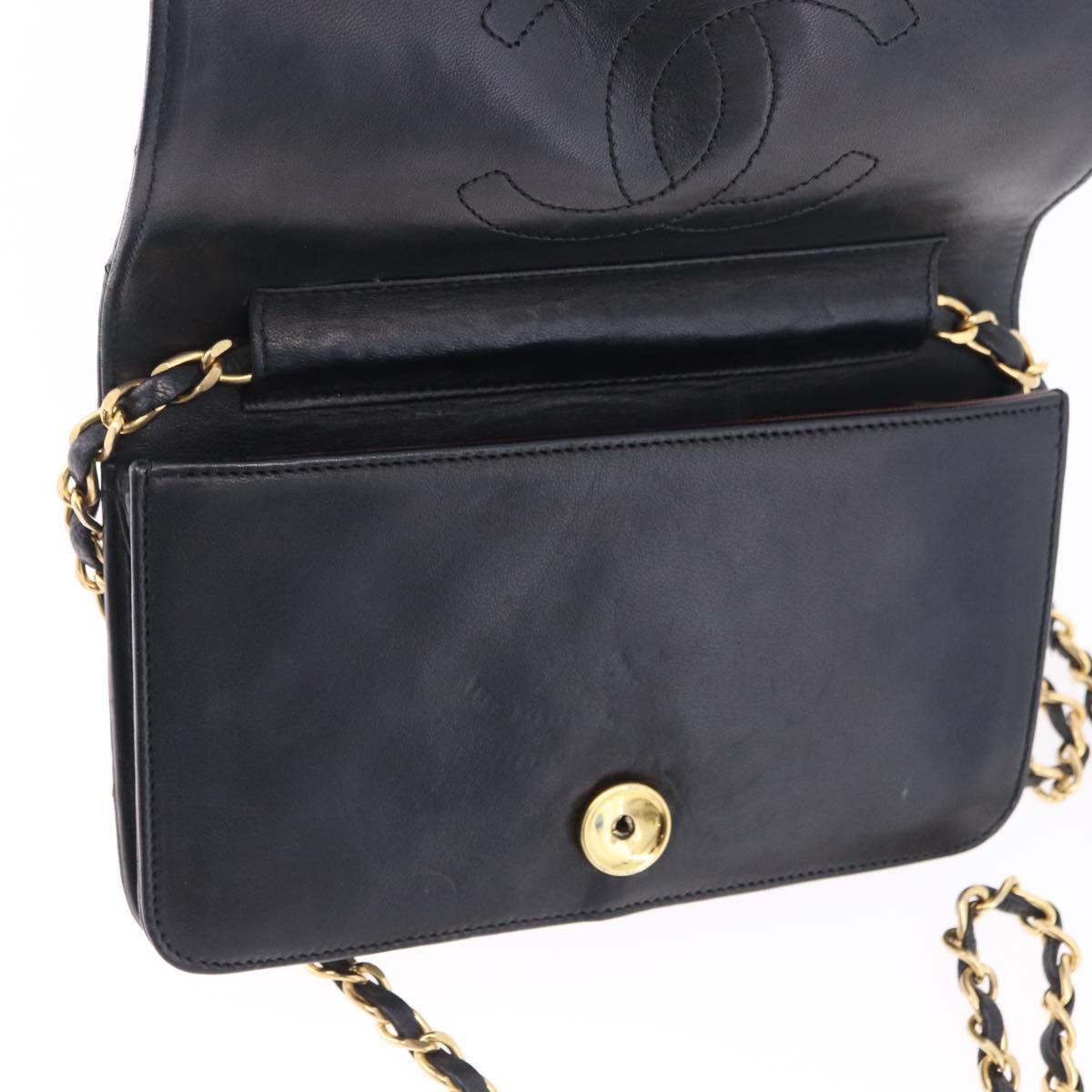 CHANEL Chain Matelasse Shoulder Bag Lamb Skin Black Gold CC Auth 196556SAM