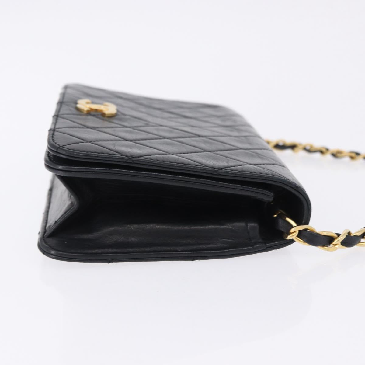 CHANEL Chain Matelasse Shoulder Bag Lamb Skin Black Gold CC Auth 196556SAM