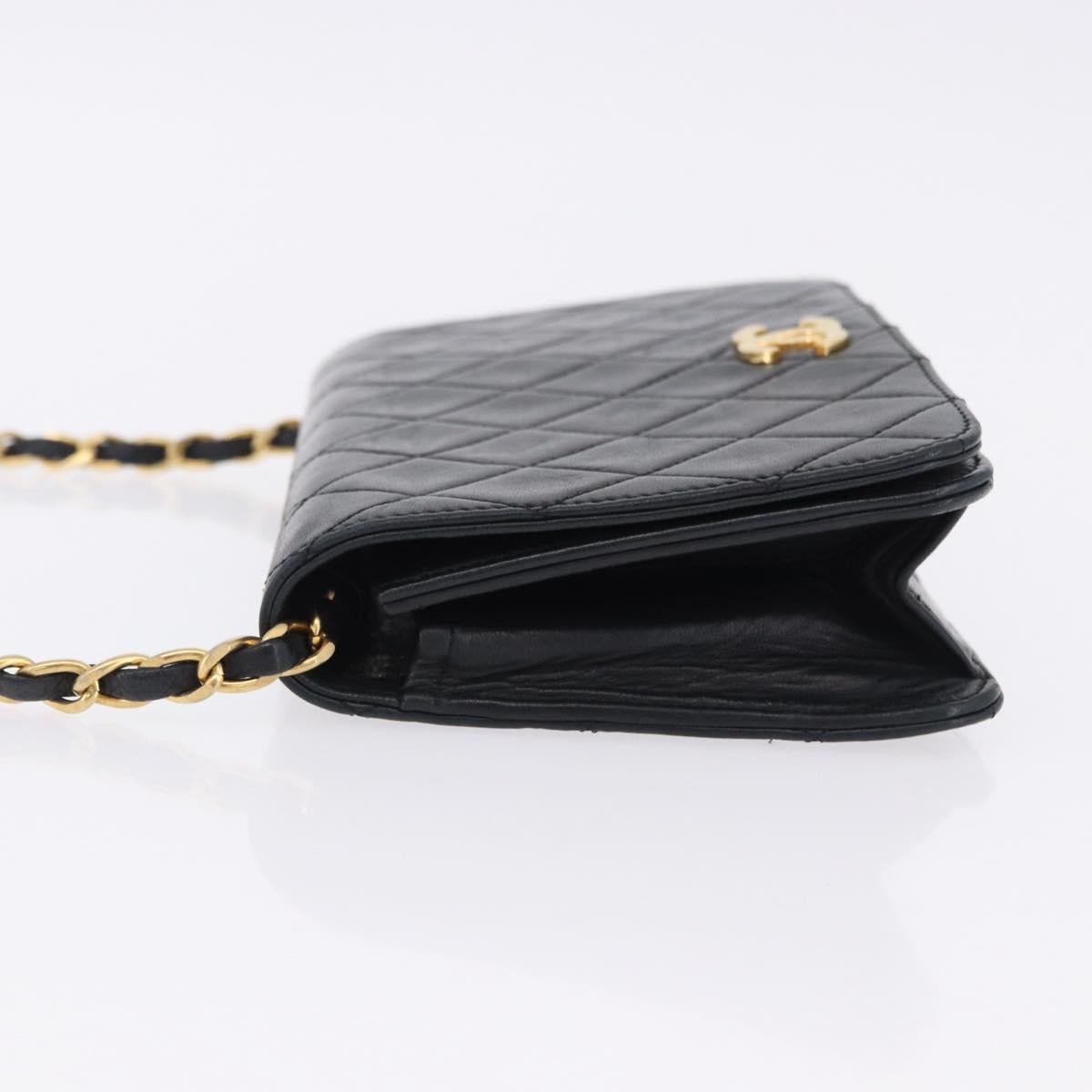 CHANEL Chain Matelasse Shoulder Bag Lamb Skin Black Gold CC Auth 196556SAM