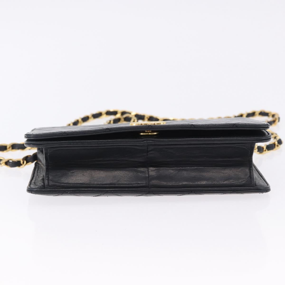 CHANEL Chain Matelasse Shoulder Bag Lamb Skin Black Gold CC Auth 196556SAM