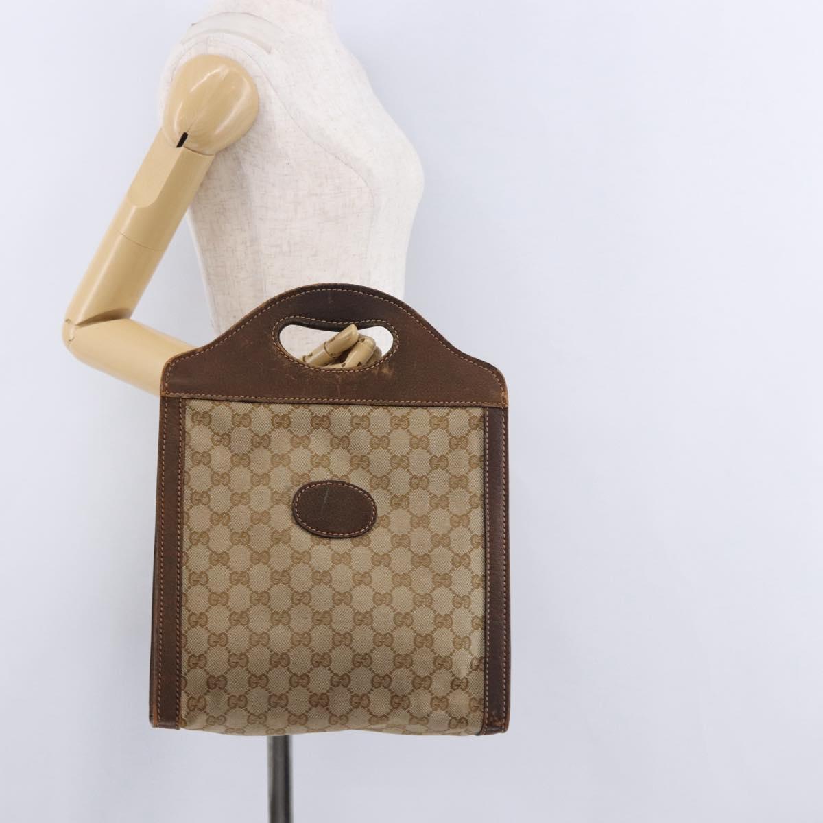 GUCCI GG Canvas Hand Bag Beige Auth 196557