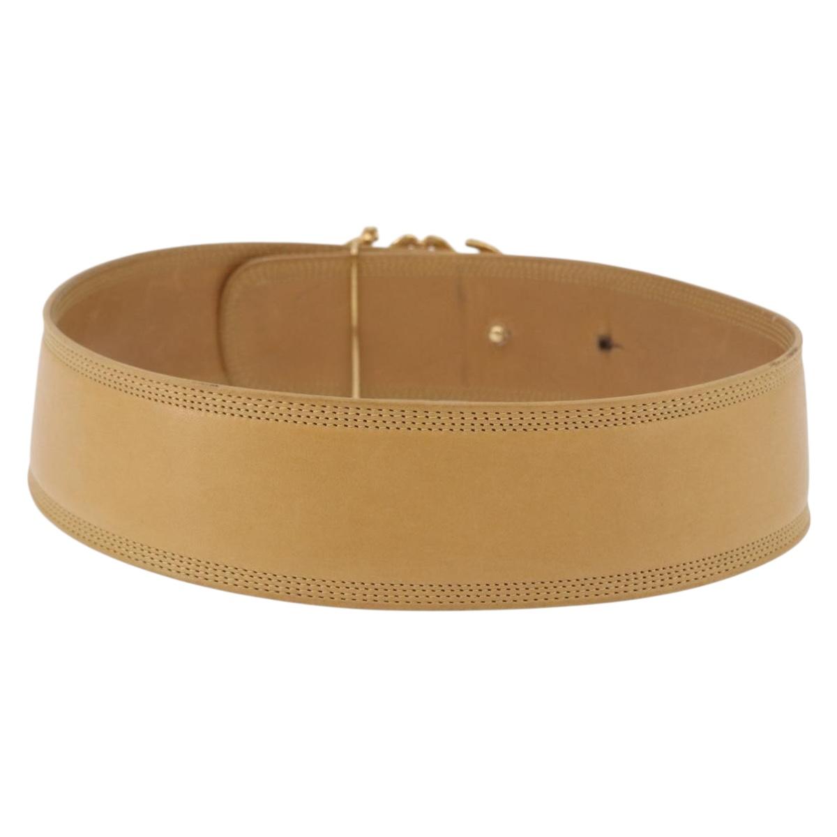 LOEWE Belt Leather 32.3"" Beige Gold Auth 196560