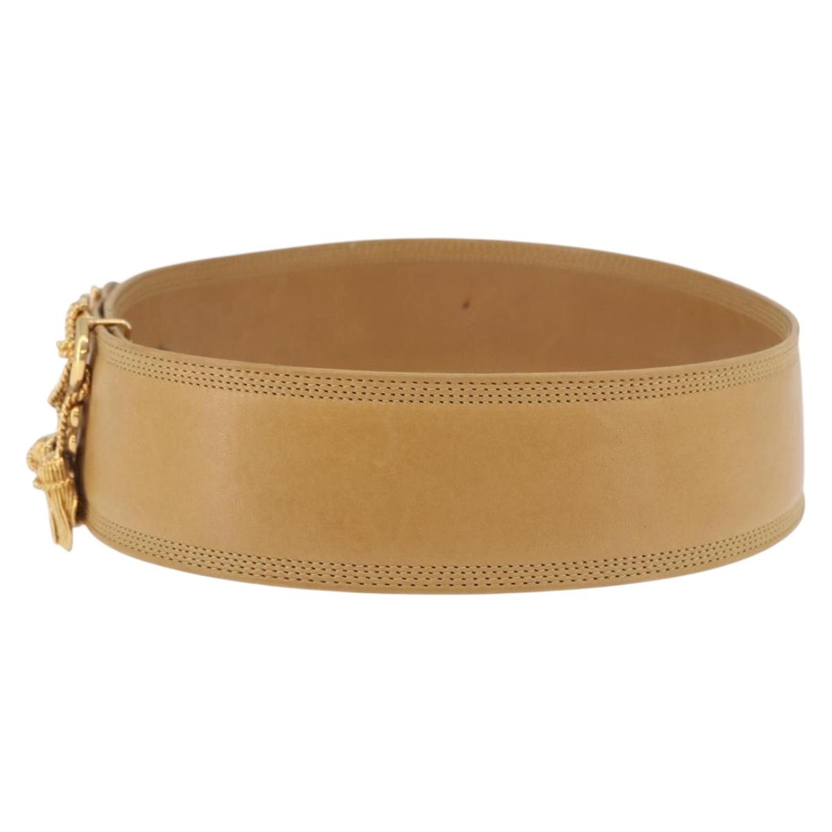 LOEWE Belt Leather 32.3"" Beige Gold Auth 196560