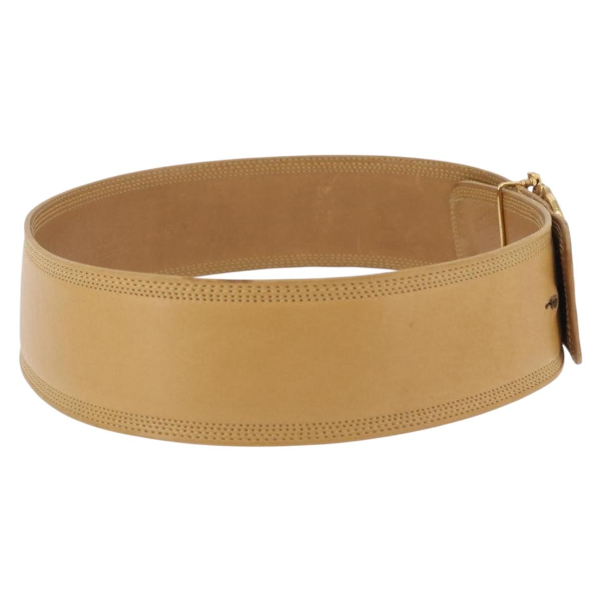 LOEWE Belt Leather 32.3"" Beige Gold Auth 196560