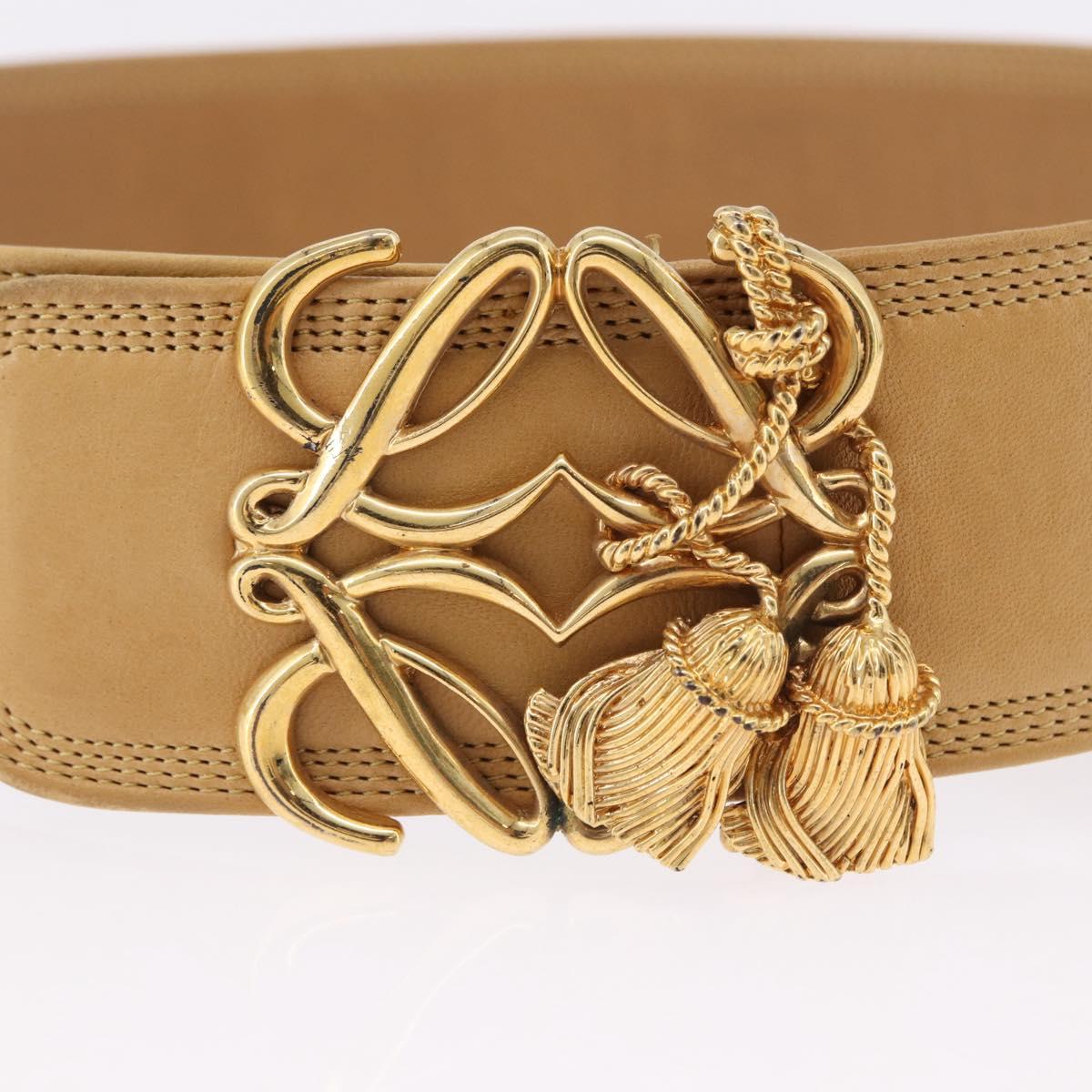 LOEWE Belt Leather 32.3"" Beige Gold Auth 196560