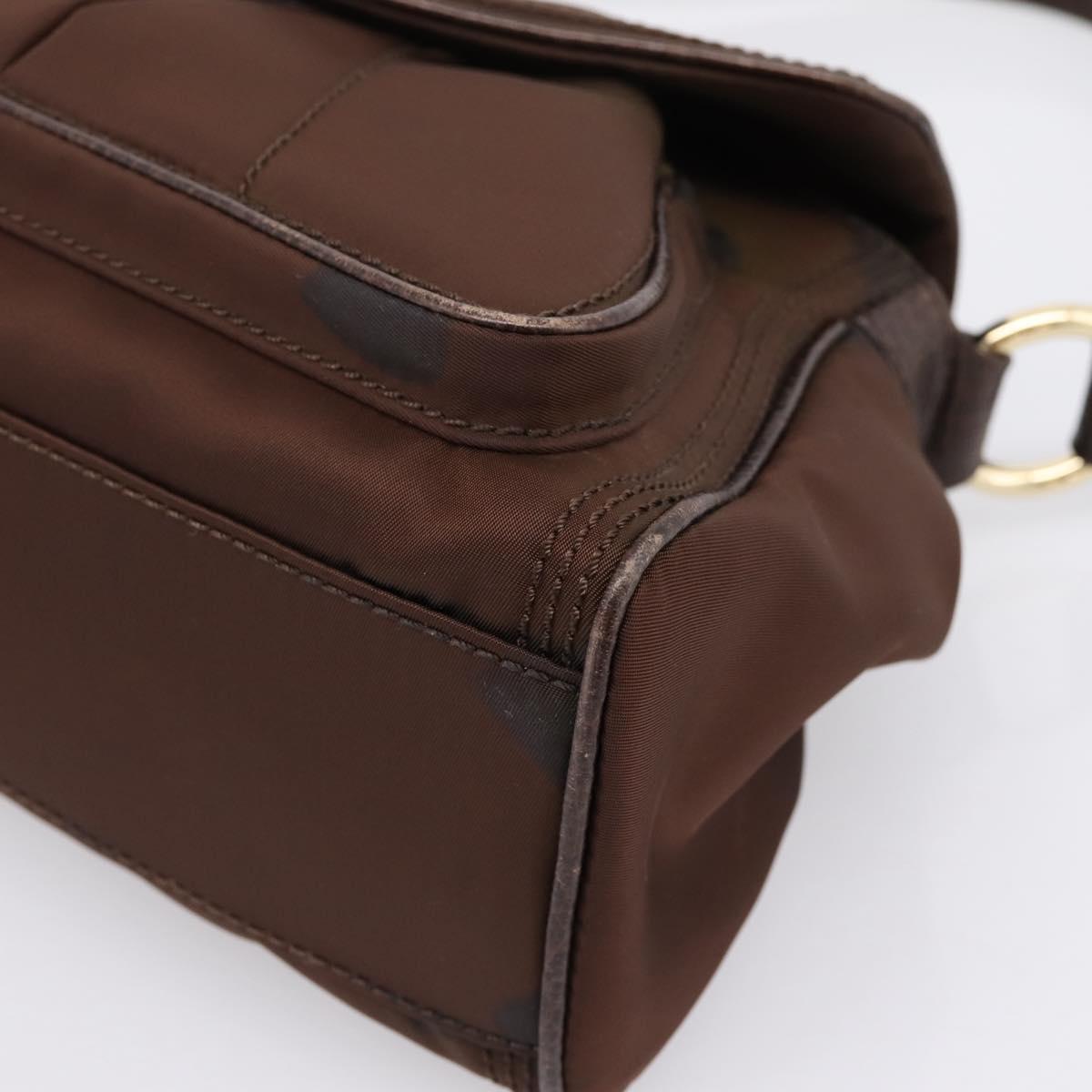 CELINE Hand Bag Nylon Brown Gold Auth 196564