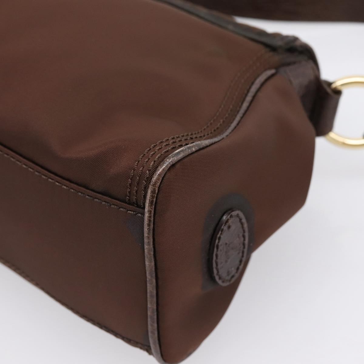 CELINE Hand Bag Nylon Brown Gold Auth 196564