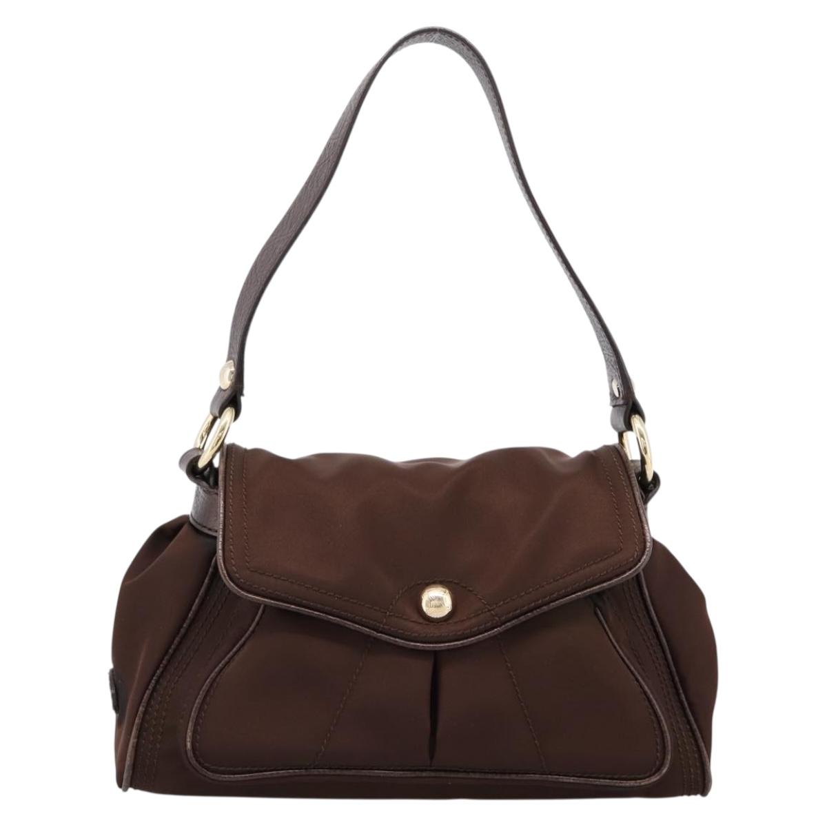 CELINE Hand Bag Nylon Brown Gold Auth 196564