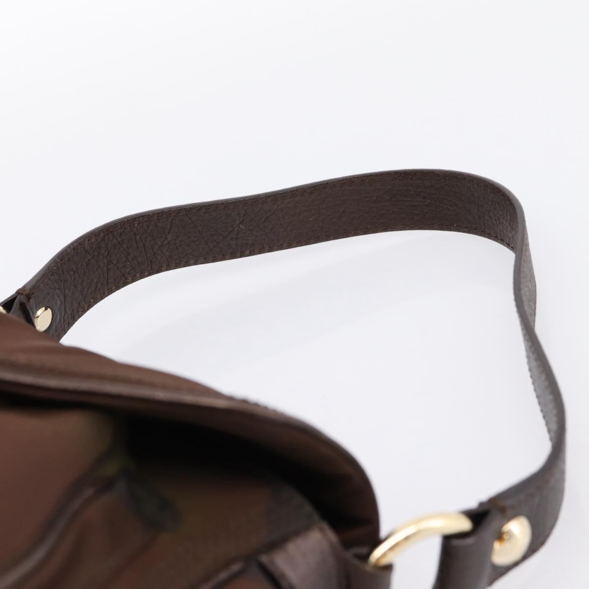 CELINE Hand Bag Nylon Brown Gold Auth 196564