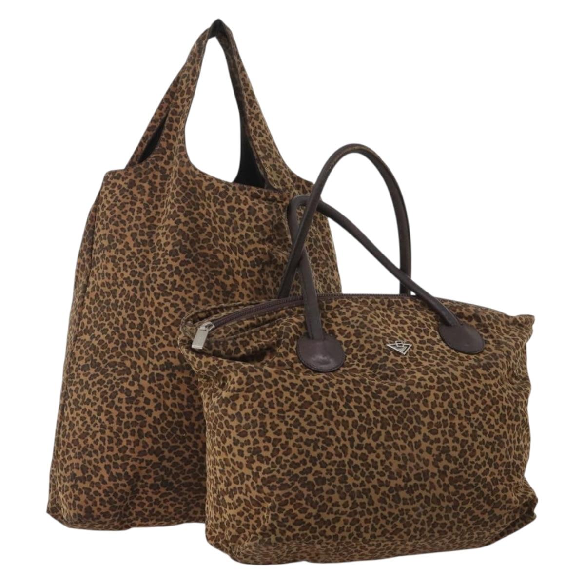 BOTTEGAVENETA Hand Bag Nylon 2 Set Brown Silver Auth 196566