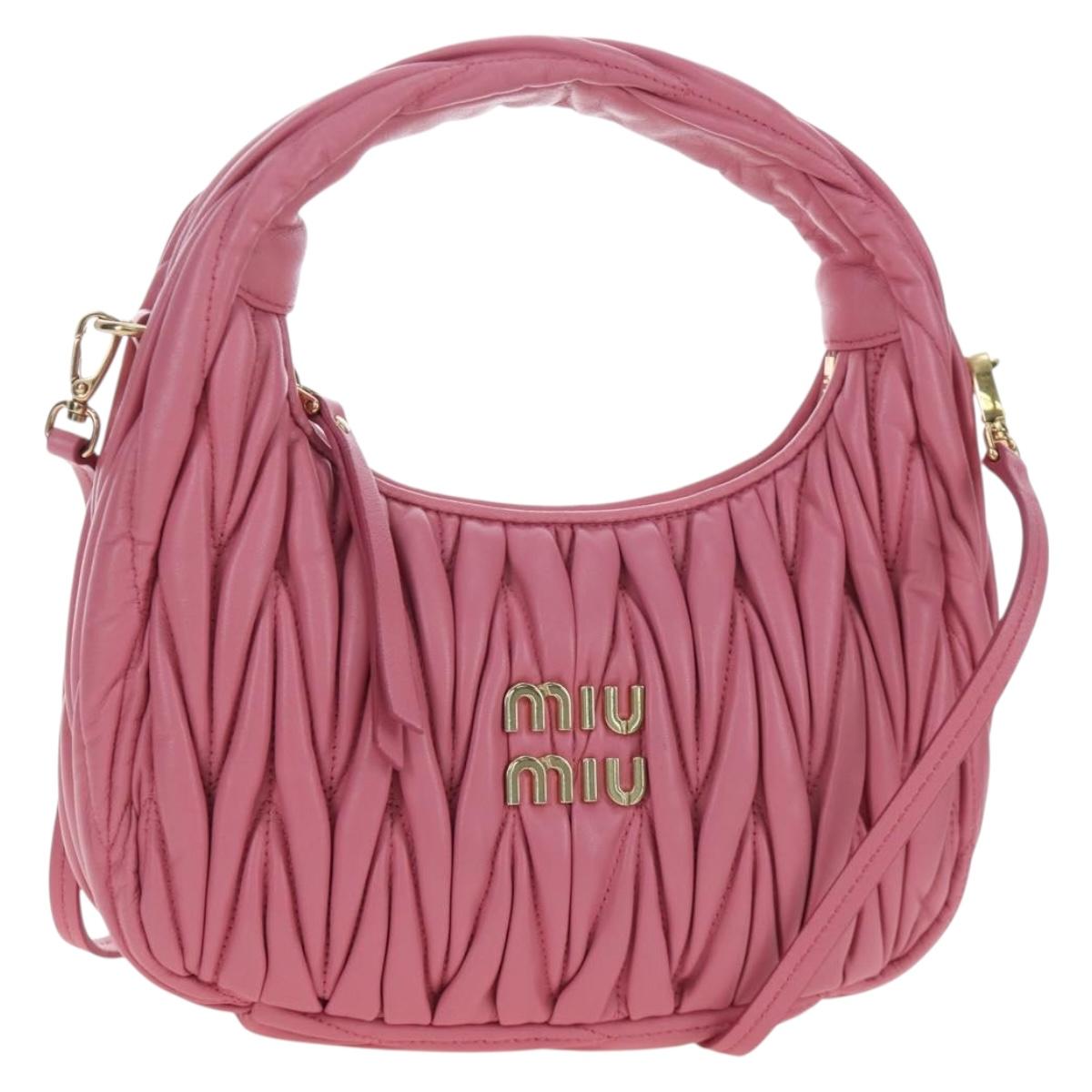 Miu Miu Matelasse Wonder Hand Bag Leather 2way Pink Gold Auth 196578M