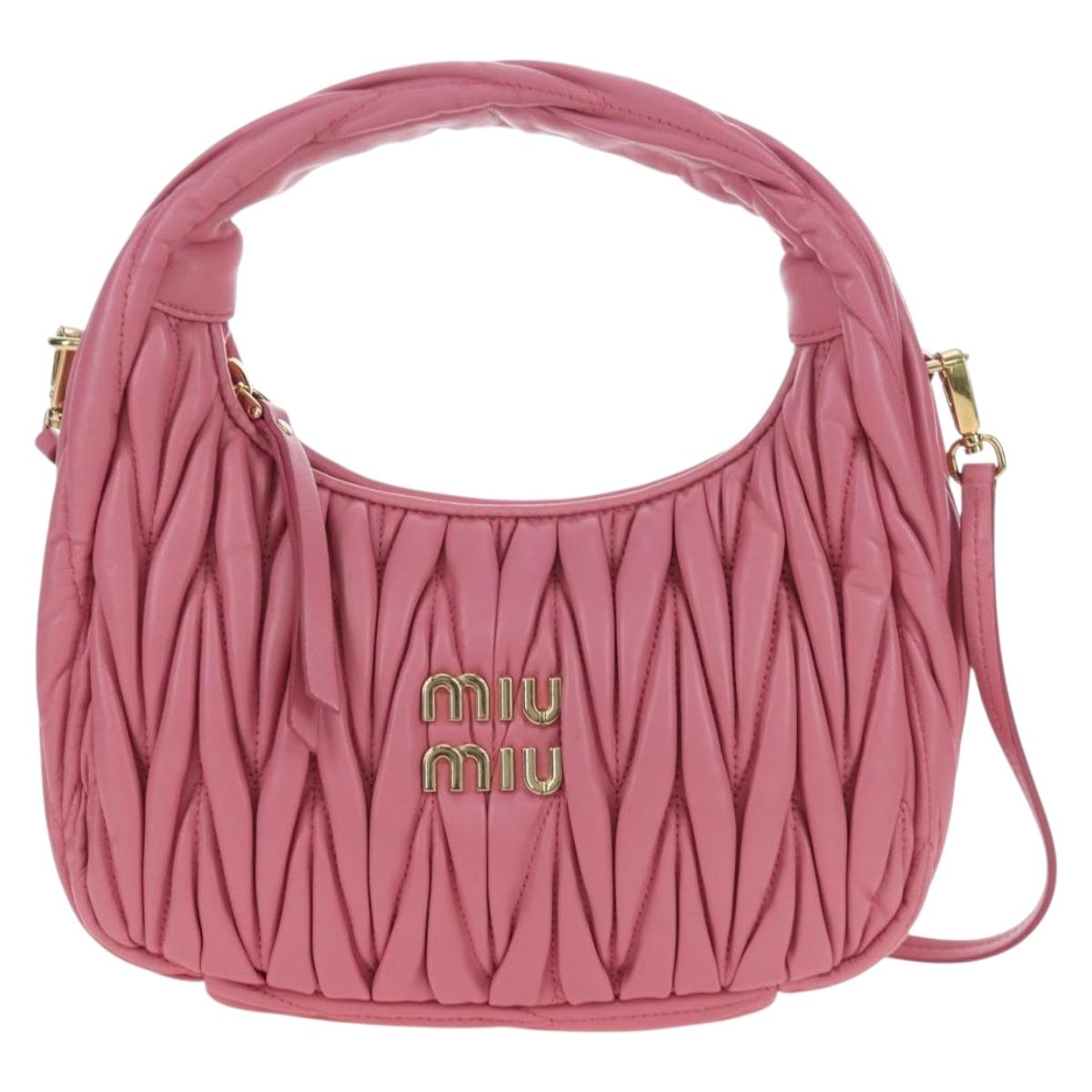 Miu Miu Matelasse Wonder Hand Bag Leather 2way Pink Gold Auth 196578M