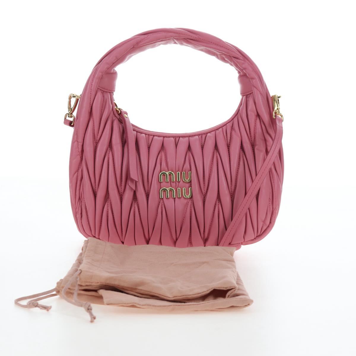 Miu Miu Matelasse Wonder Hand Bag Leather 2way Pink Gold Auth 196578M