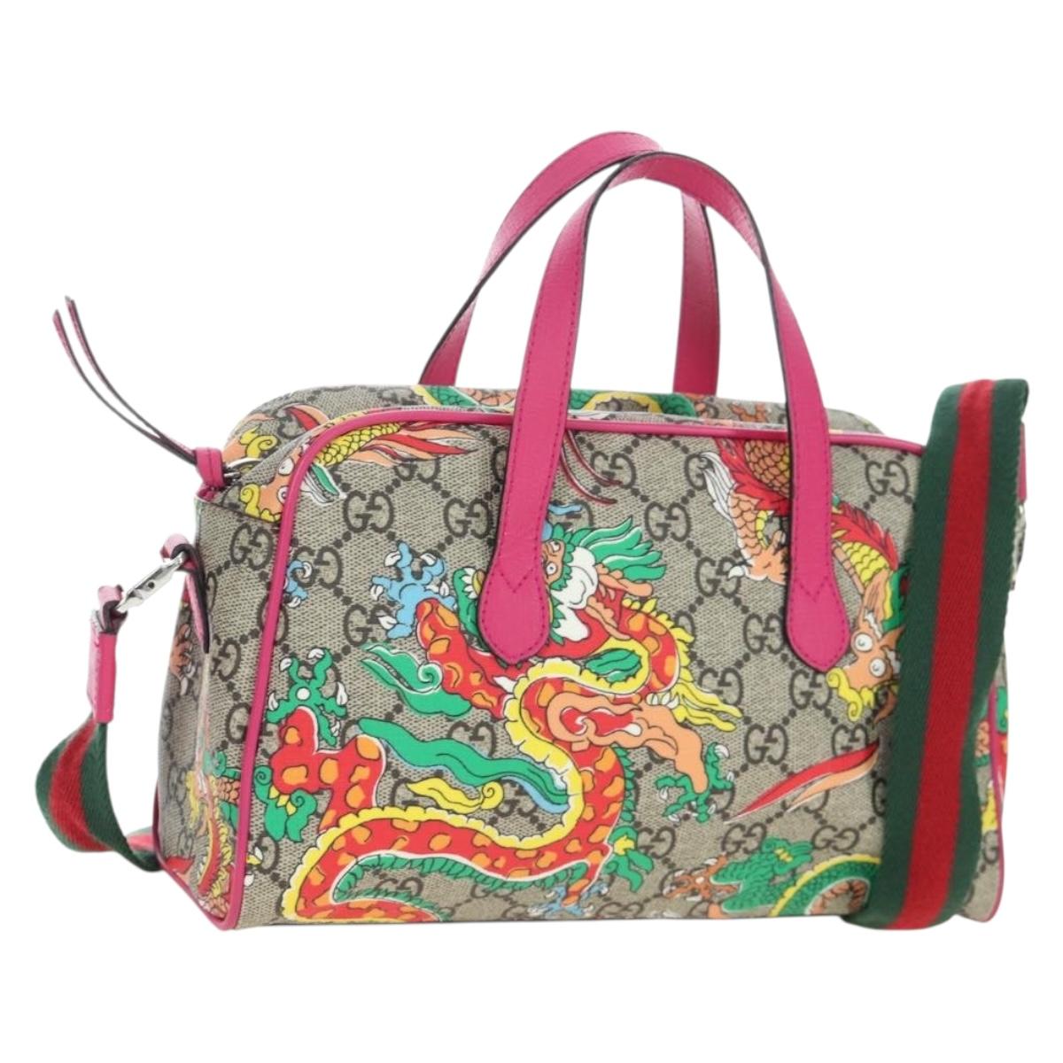 GUCCI GG Supreme Children's Hand Bag PVC 2way Beige Silver 525518 Auth 196579SAM