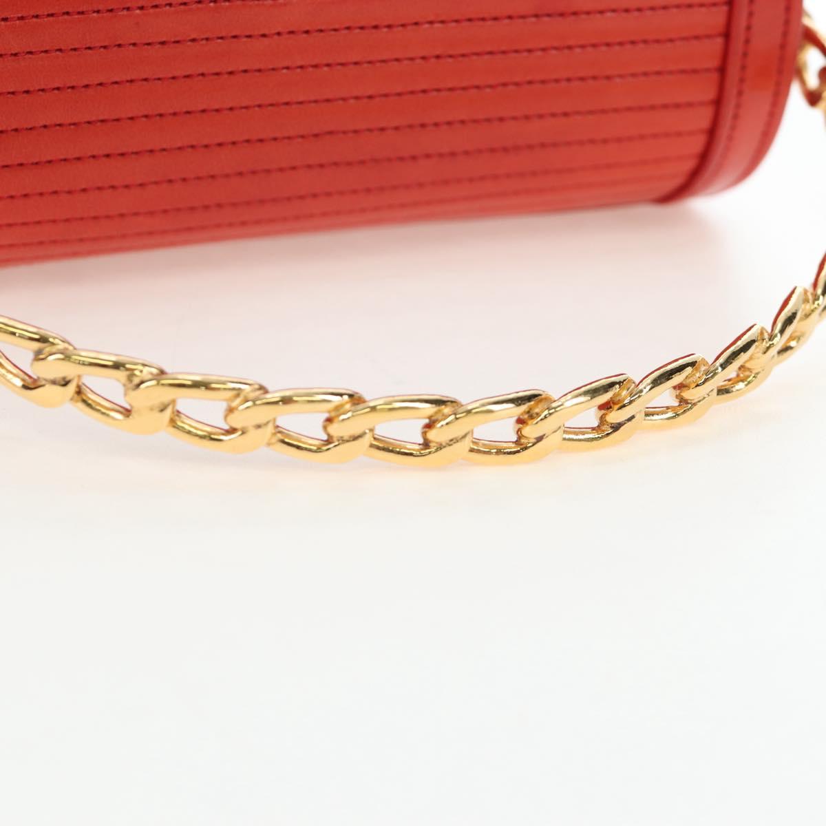 CHANEL Mademoiselle Chain Matelasse Hand Bag Lamb Skin Red Gold CC Auth 196580SV
