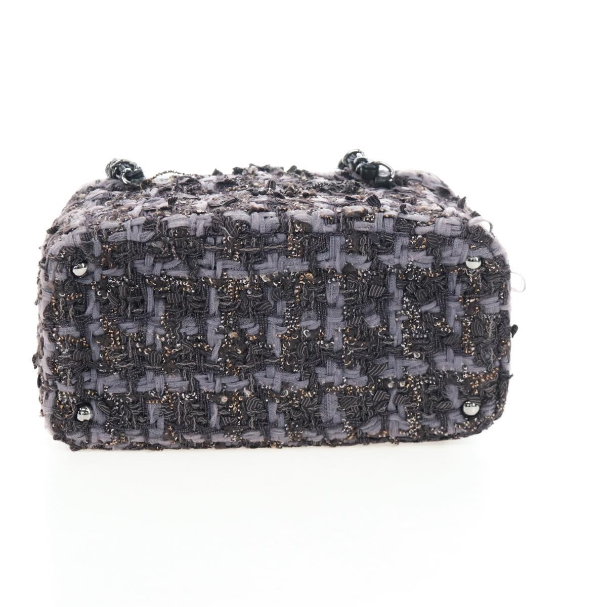 CHANEL Paris New York Line Chain Vanity Bag Tweed Gray Silver CC Auth 196581M