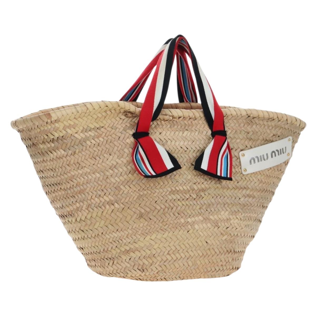 Miu Miu Straw Bag Hand Bag Raffia Beige Gold Auth 196583M