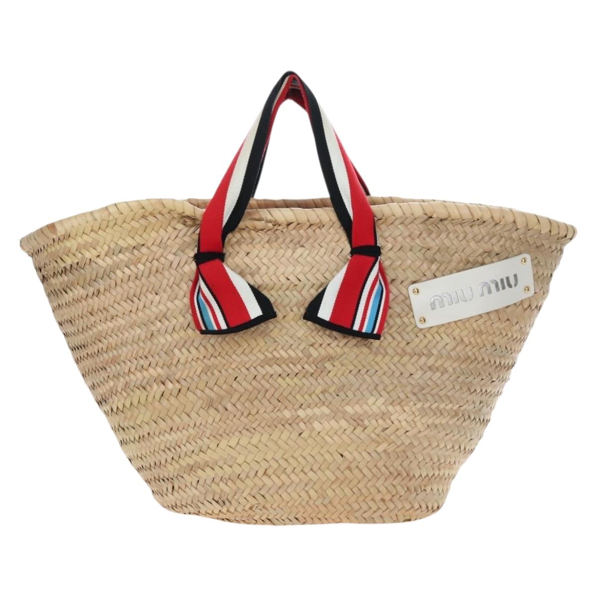 Miu Miu Straw Bag Hand Bag Raffia Beige Gold Auth 196583M