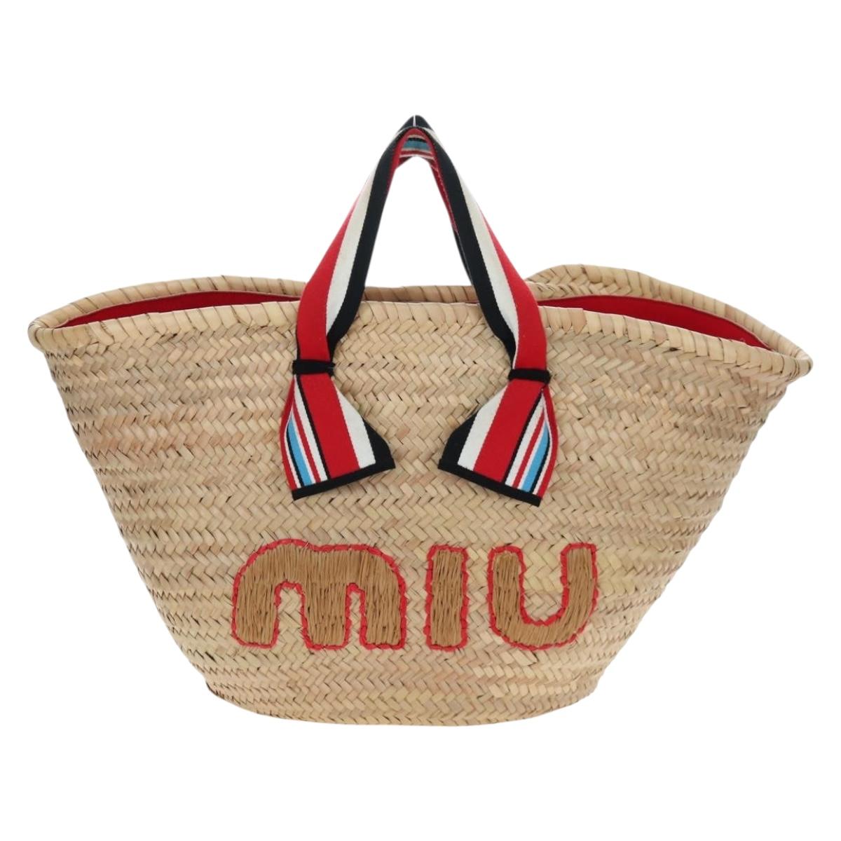 Miu Miu Straw Bag Hand Bag Raffia Beige Gold Auth 196583M
