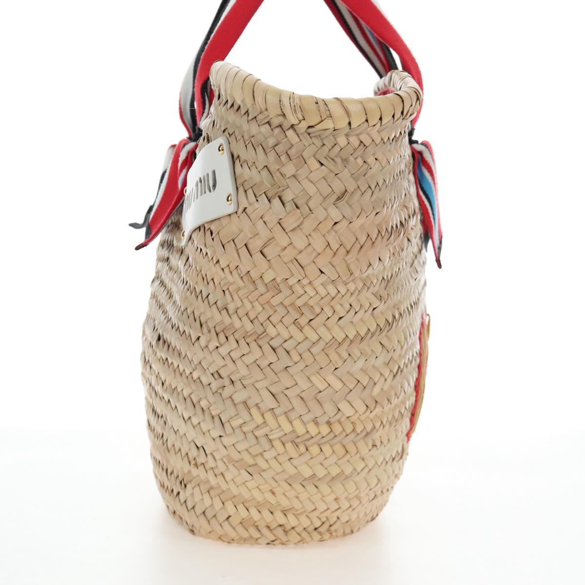 Miu Miu Straw Bag Hand Bag Raffia Beige Gold Auth 196583M
