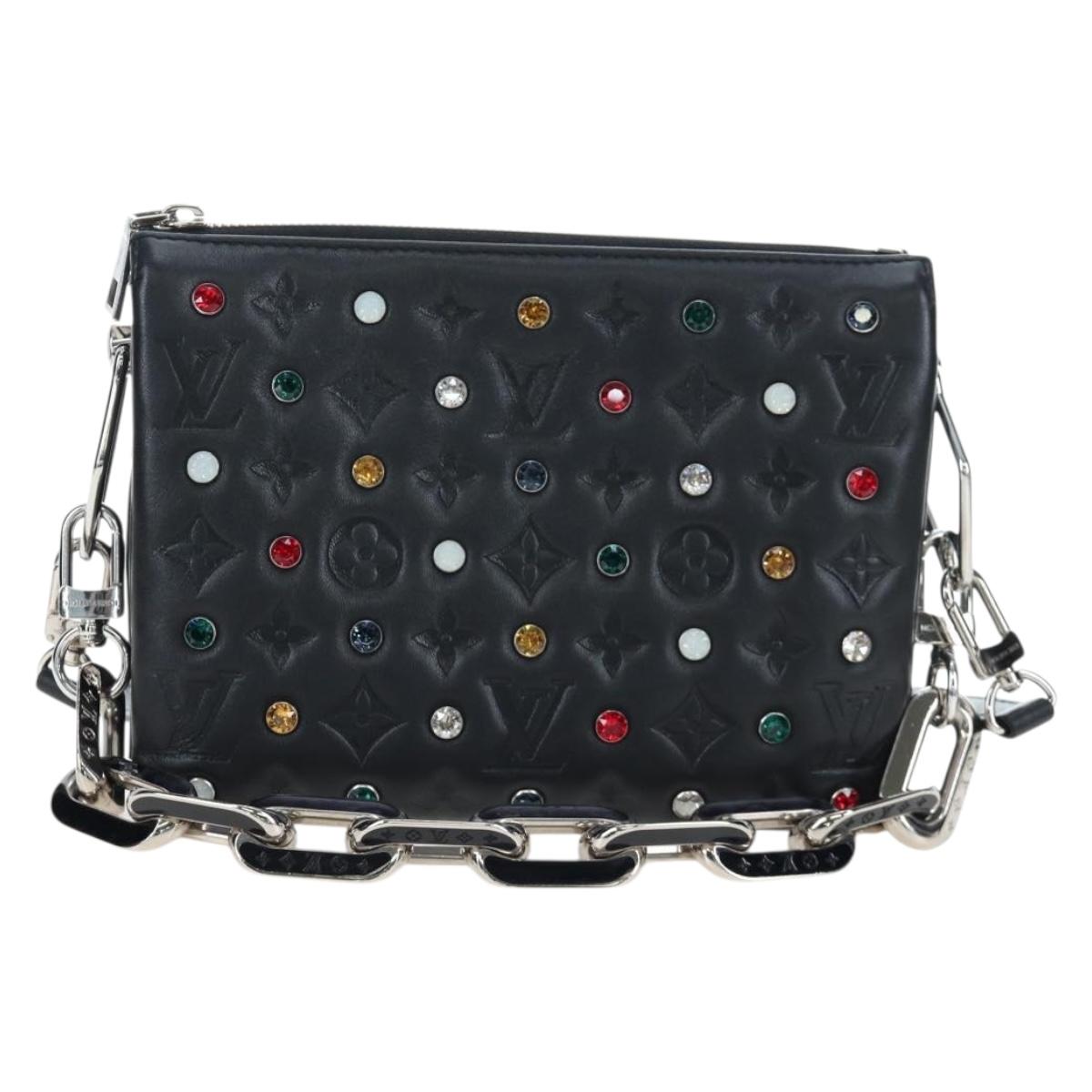 LOUIS VUITTON Monogram Emboss Kussan BB Shoulder Bag Black M22429 Auth 196585V