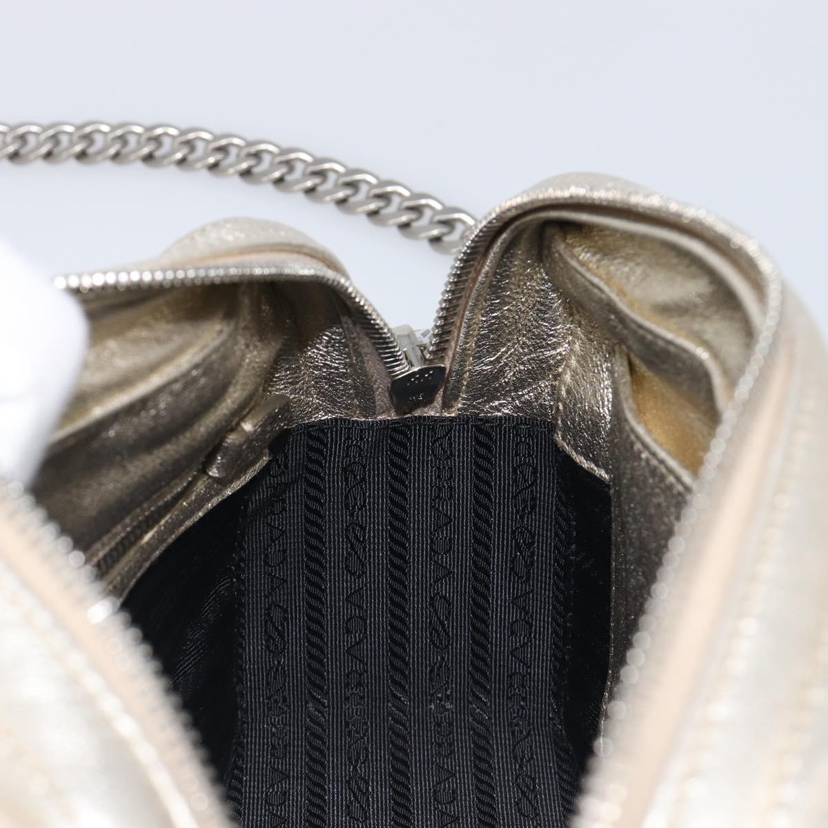 PRADA Diagram Chain Shoulder Bag Leather Champagne Gold Auth 196586V