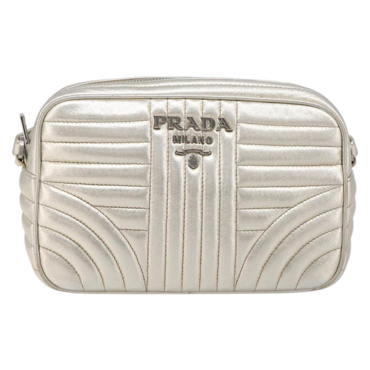 PRADA Diagram Chain Shoulder Bag Leather Champagne Gold Auth 196586V