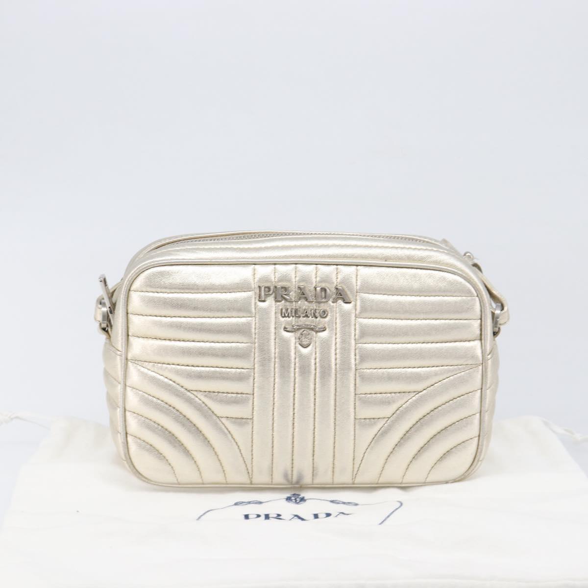 PRADA Diagram Chain Shoulder Bag Leather Champagne Gold Auth 196586V