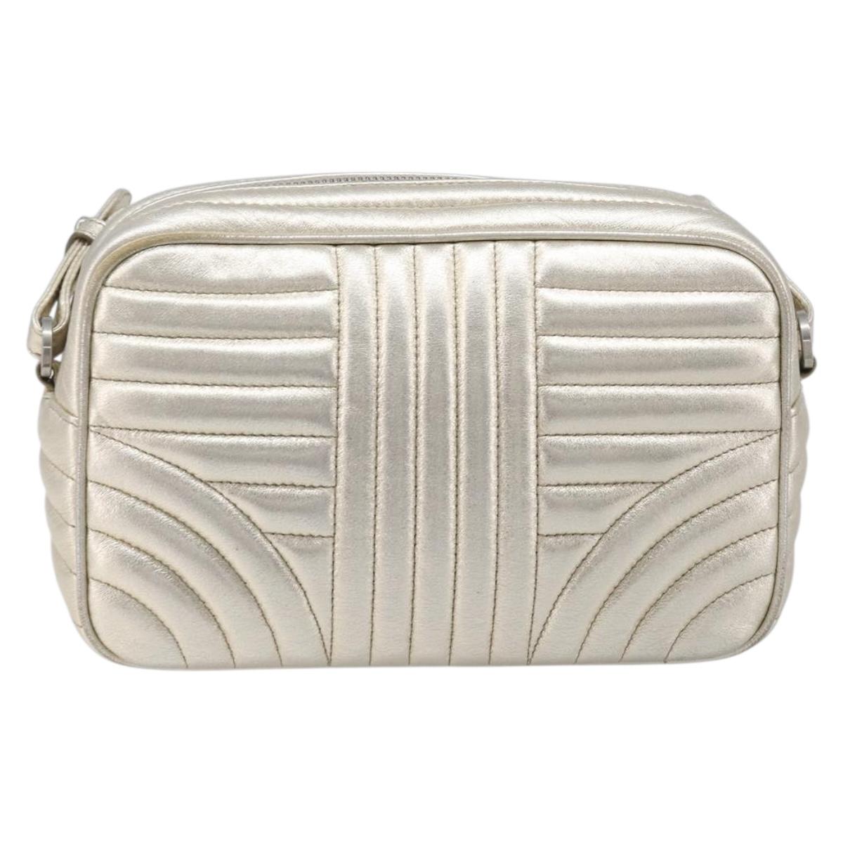 PRADA Diagram Chain Shoulder Bag Leather Champagne Gold Auth 196586V
