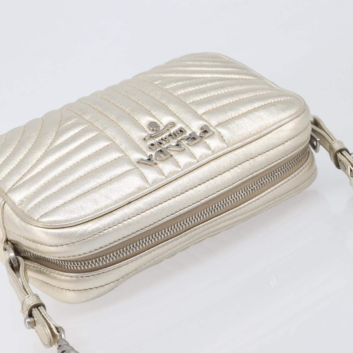PRADA Diagram Chain Shoulder Bag Leather Champagne Gold Auth 196586V