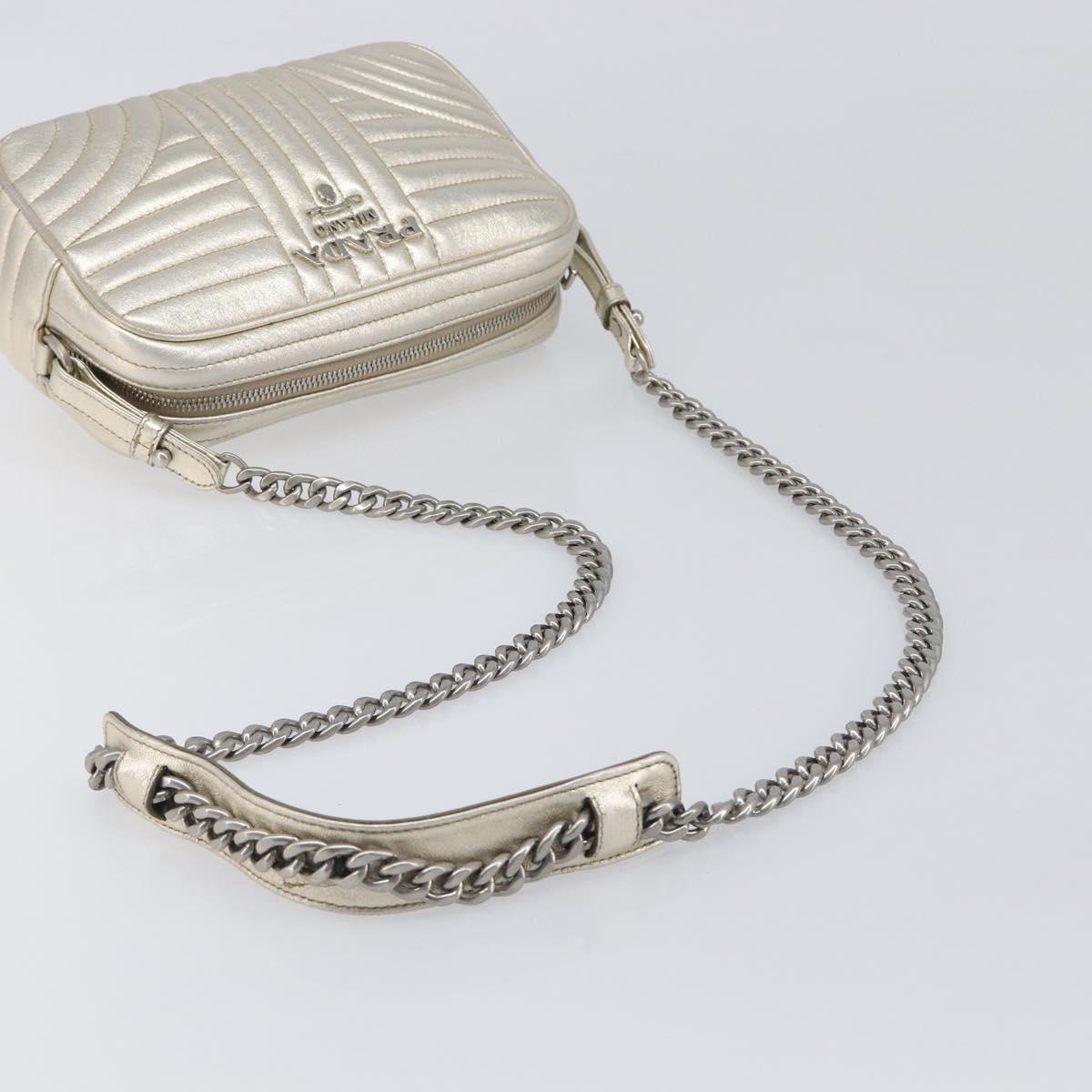 PRADA Diagram Chain Shoulder Bag Leather Champagne Gold Auth 196586V