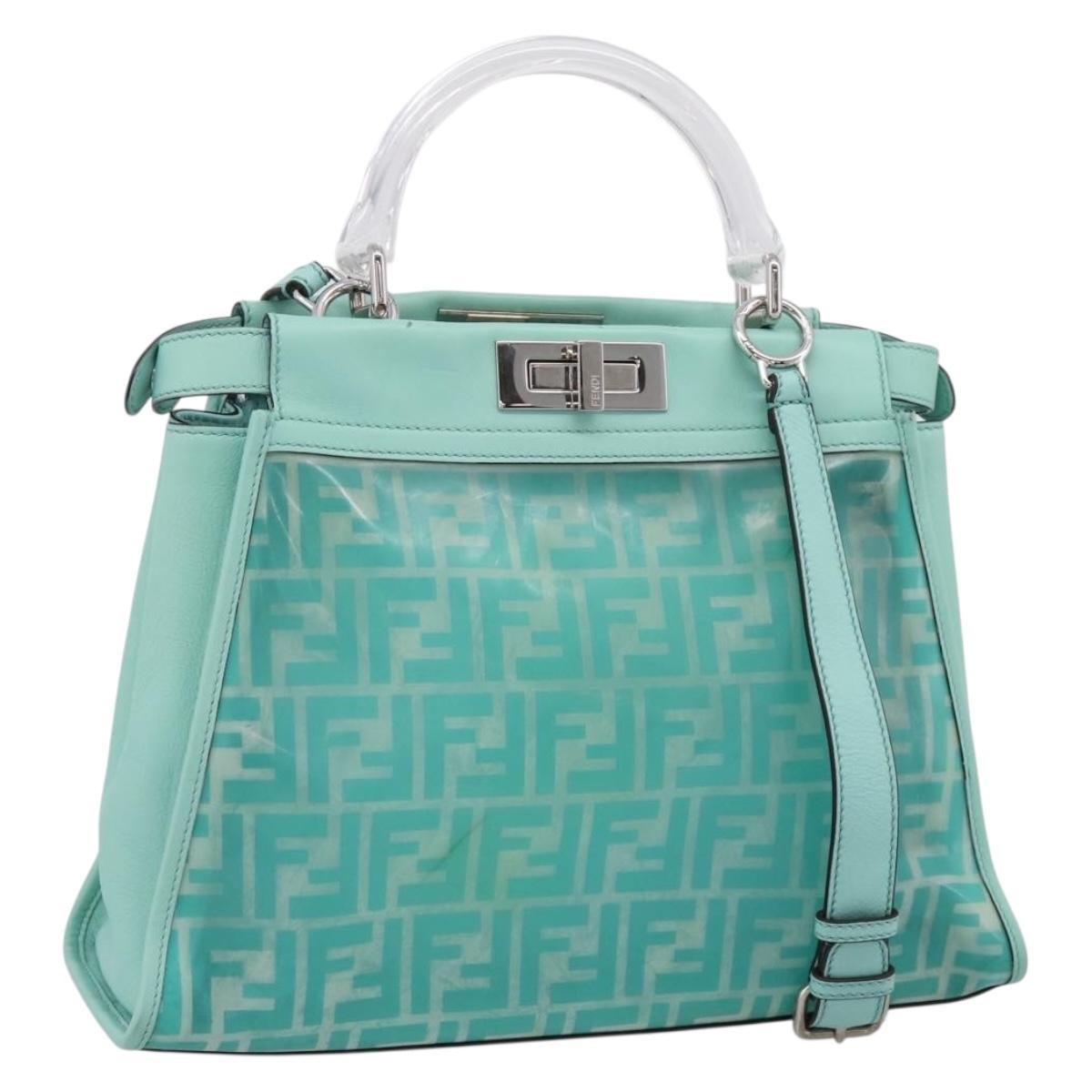 FENDI Zucca Canvas Peek A Boo Regular Bag Leather 2way Green Silver Auth 196588A