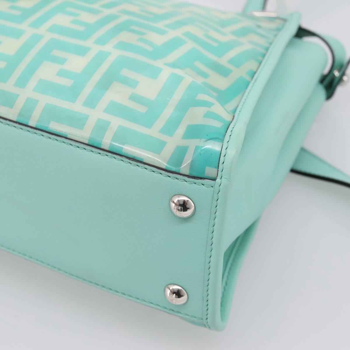 FENDI Zucca Canvas Peek A Boo Regular Bag Leather 2way Green Silver Auth 196588A