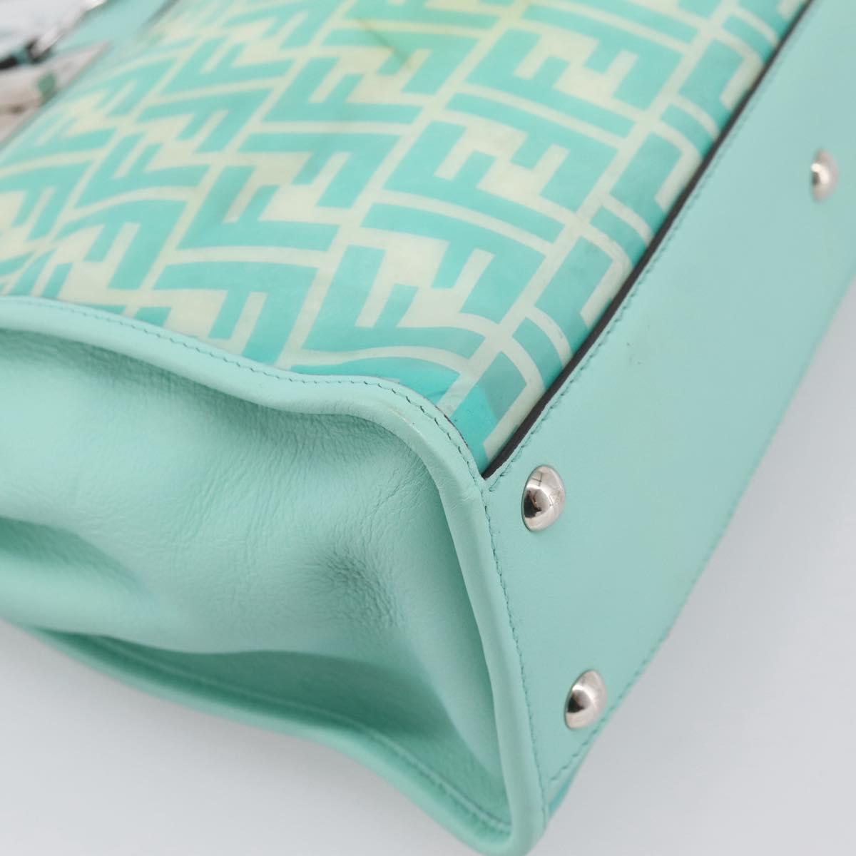 FENDI Zucca Canvas Peek A Boo Regular Bag Leather 2way Green Silver Auth 196588A
