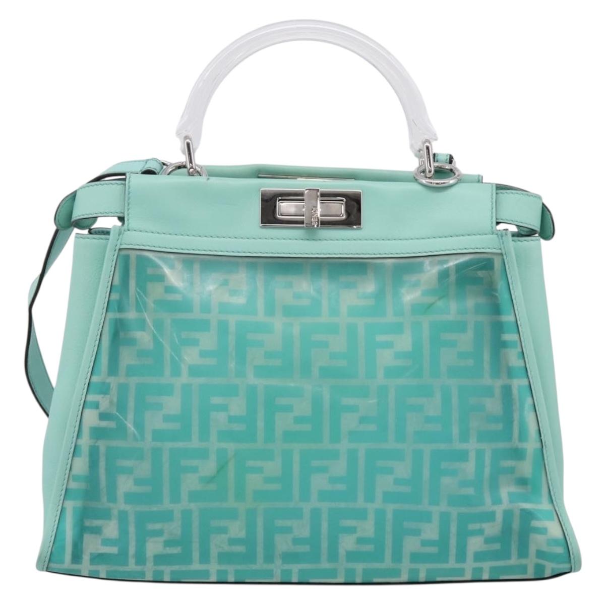 FENDI Zucca Canvas Peek A Boo Regular Bag Leather 2way Green Silver Auth 196588A