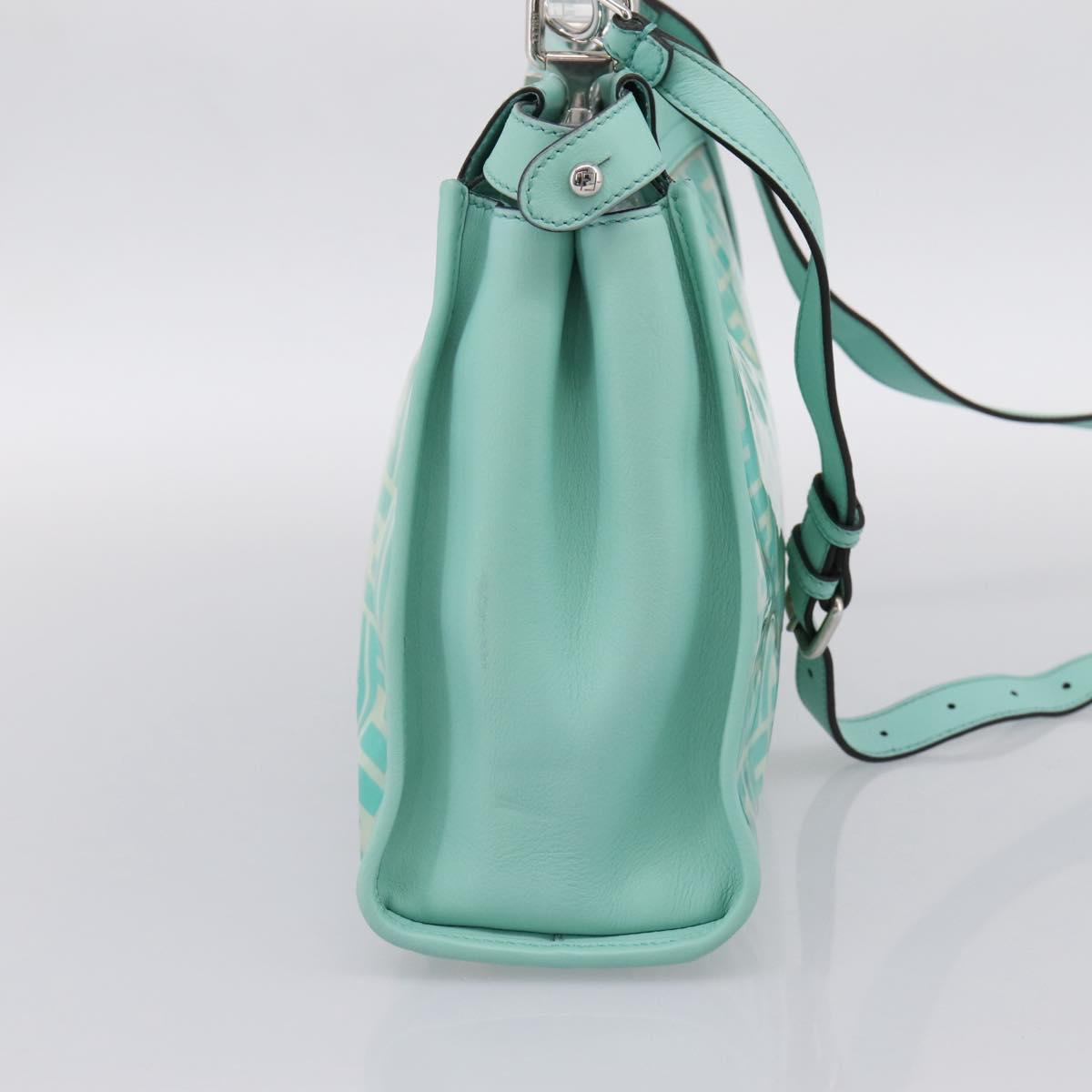 FENDI Zucca Canvas Peek A Boo Regular Bag Leather 2way Green Silver Auth 196588A
