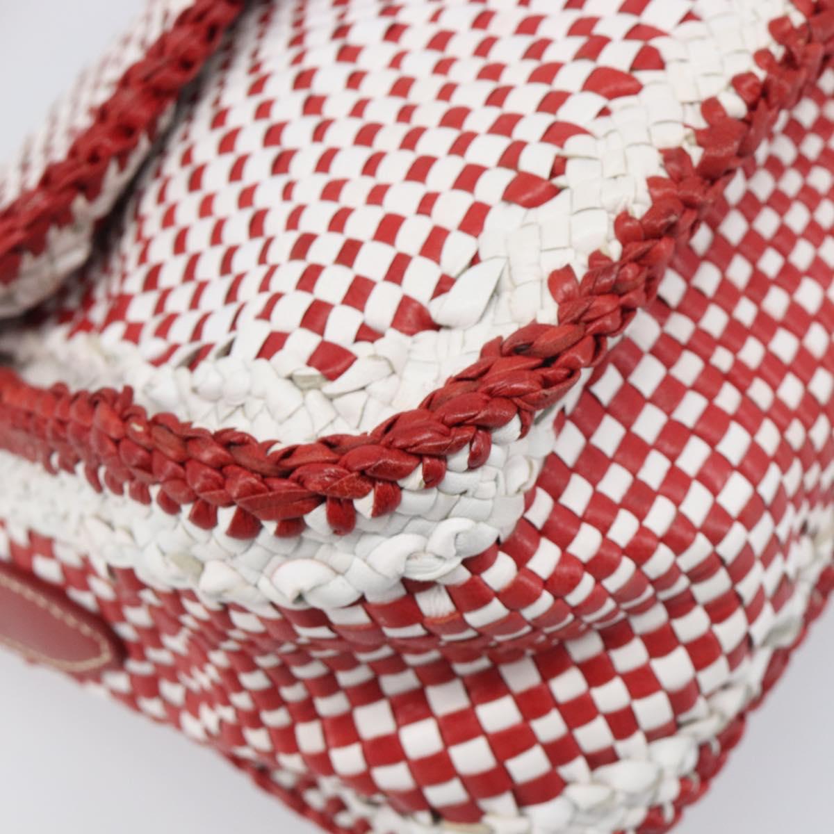 PRADA Shoulder Bag Leather White Red Auth 196589A