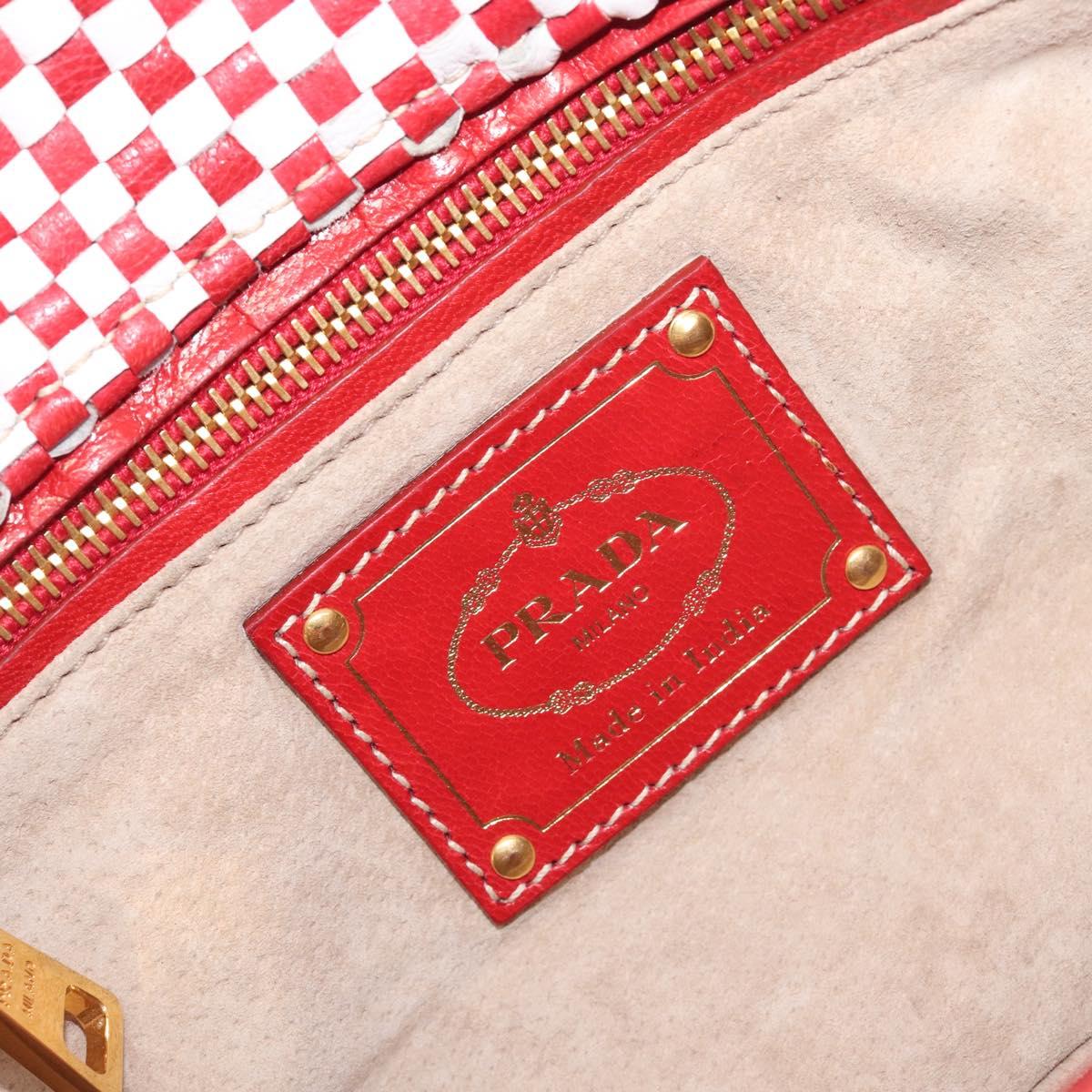 PRADA Shoulder Bag Leather White Red Auth 196589A