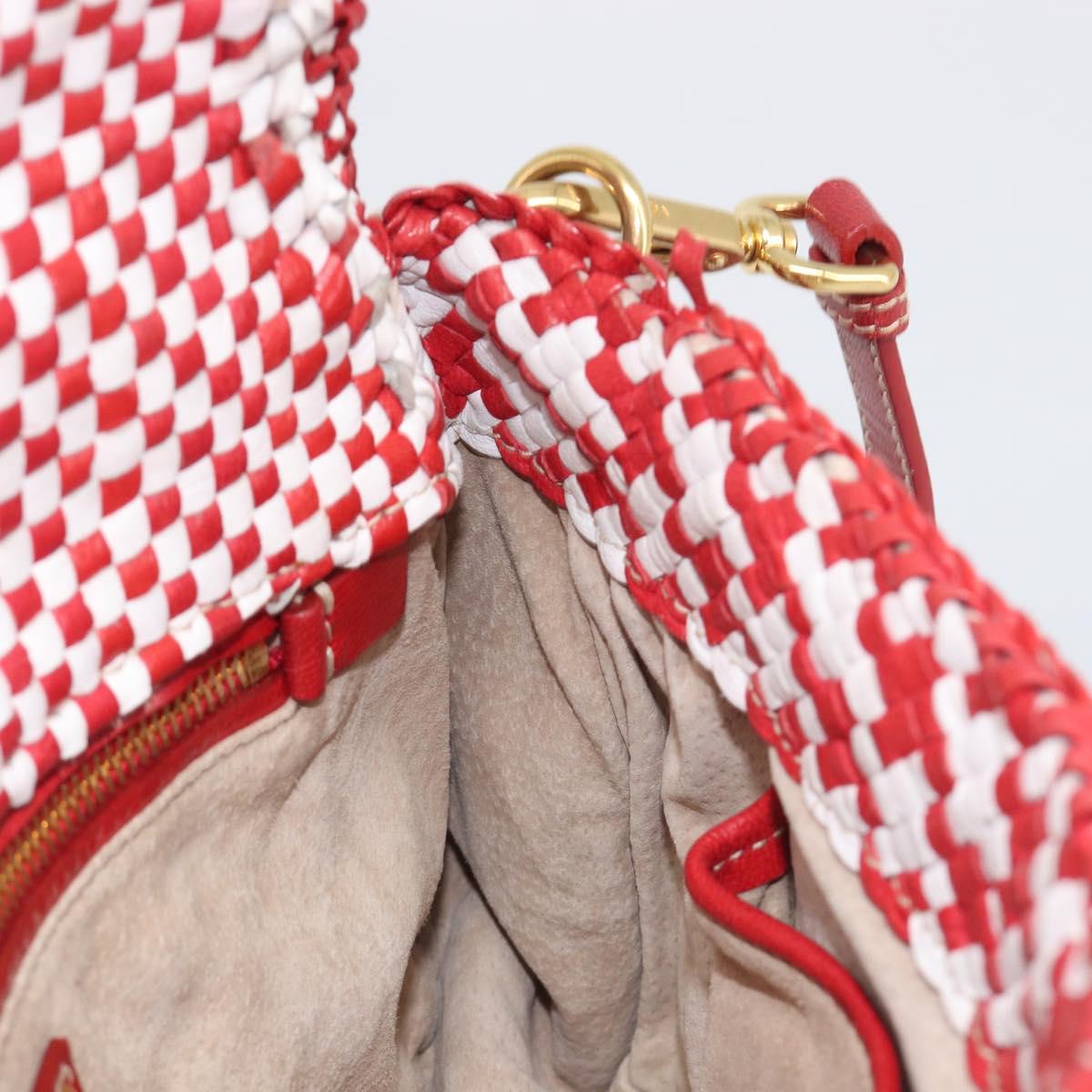 PRADA Shoulder Bag Leather White Red Auth 196589A