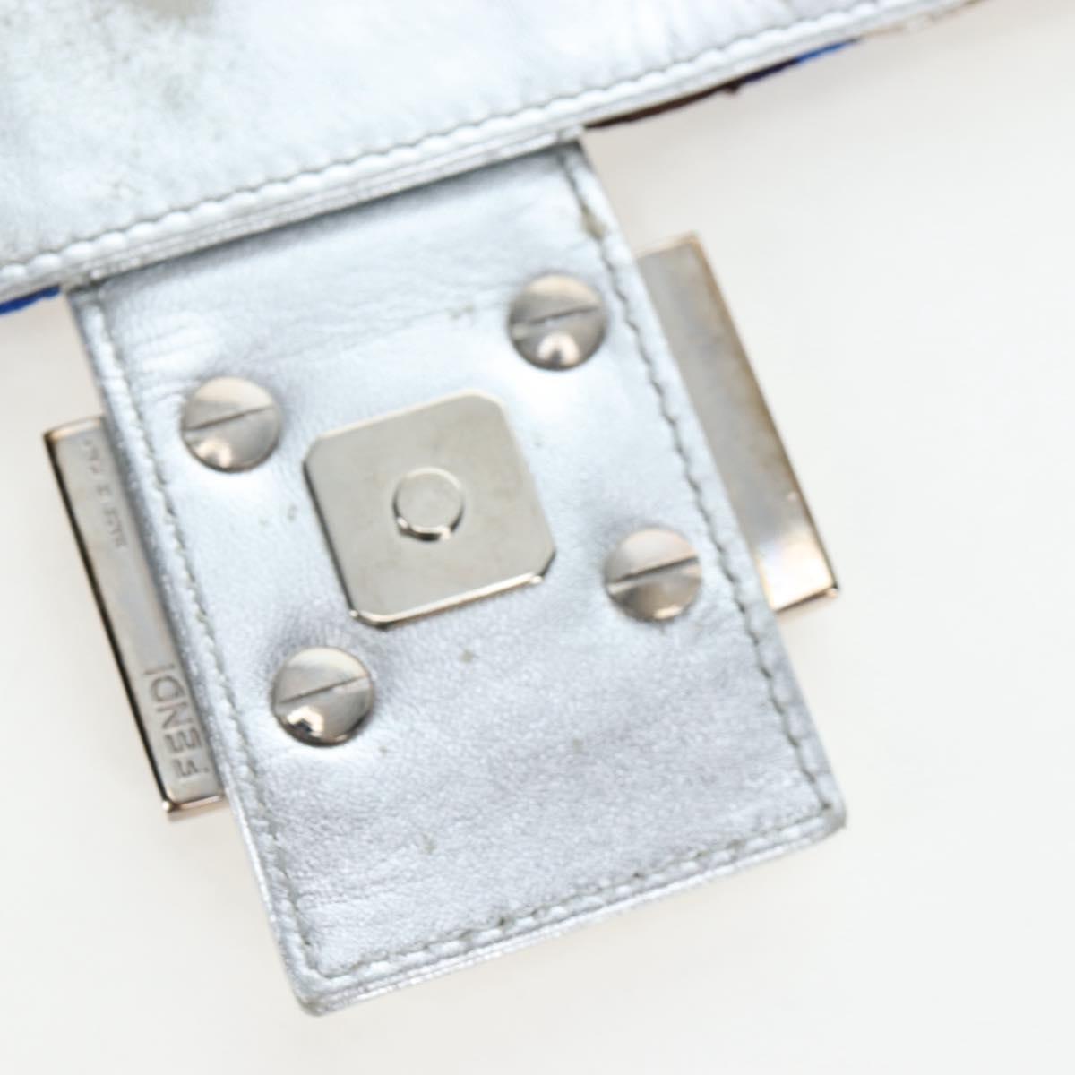 FENDI Mamma Baguette Shoulder Bag Canvas Blue Silver Auth 196591V
