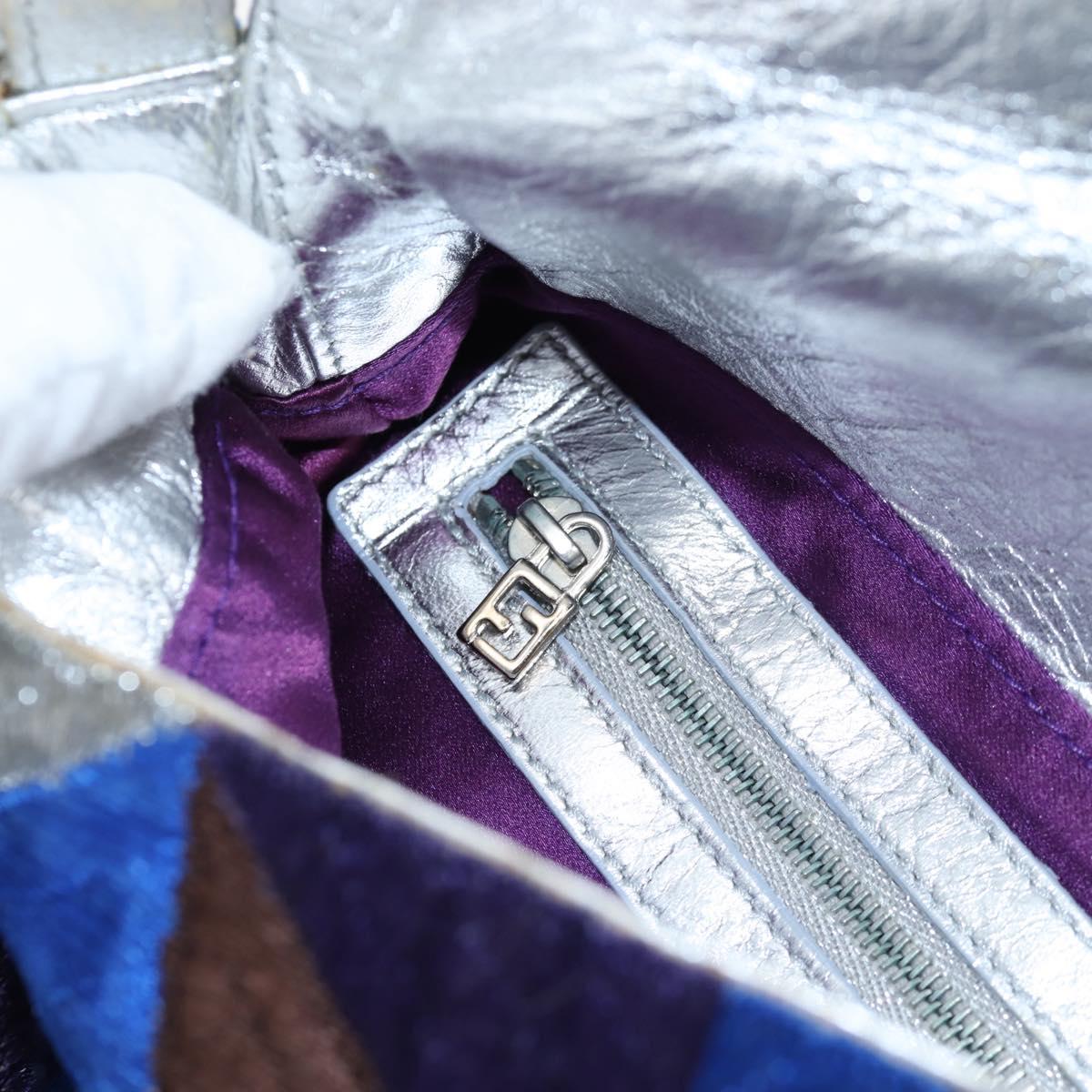 FENDI Mamma Baguette Shoulder Bag Canvas Blue Silver Auth 196591V