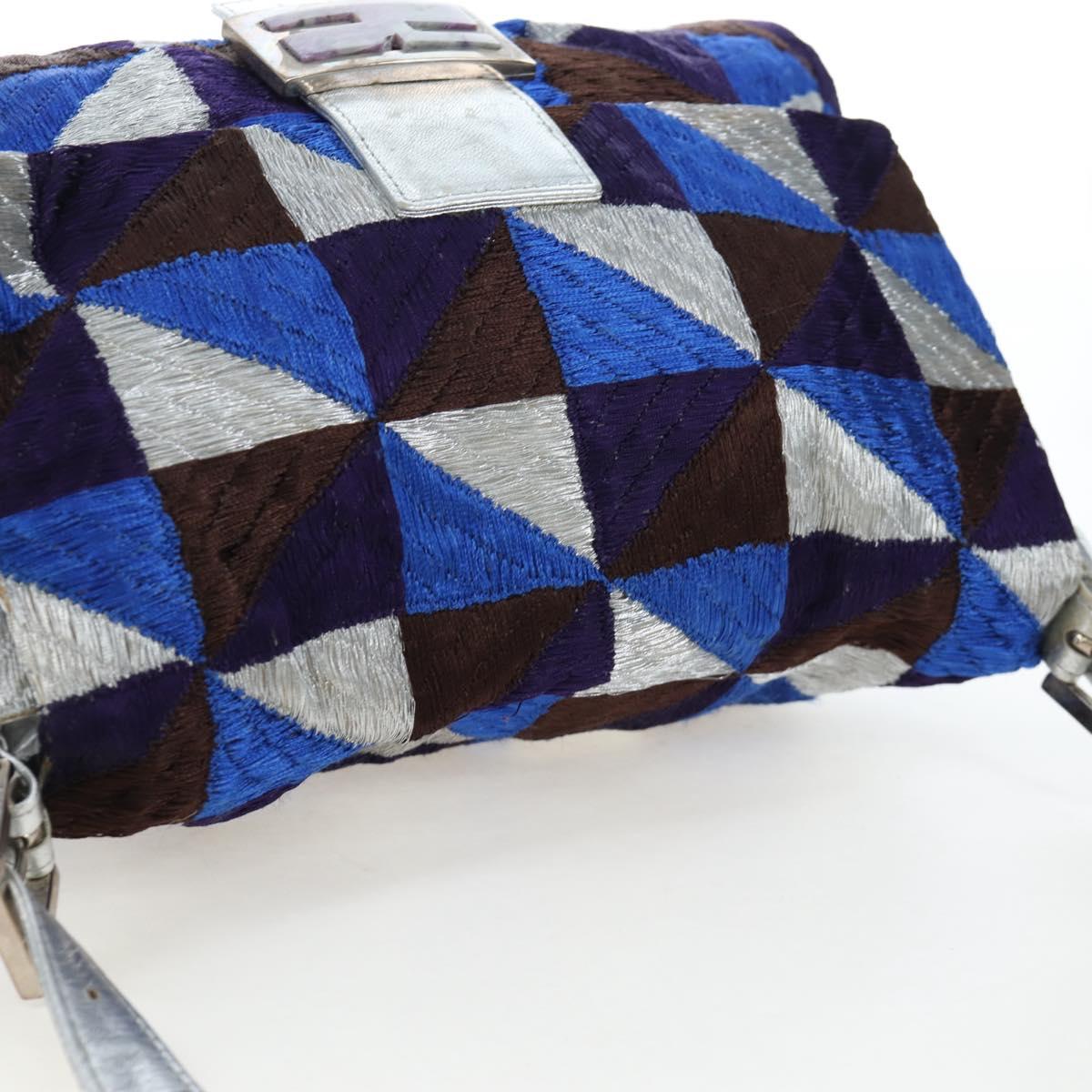 FENDI Mamma Baguette Shoulder Bag Canvas Blue Silver Auth 196591V